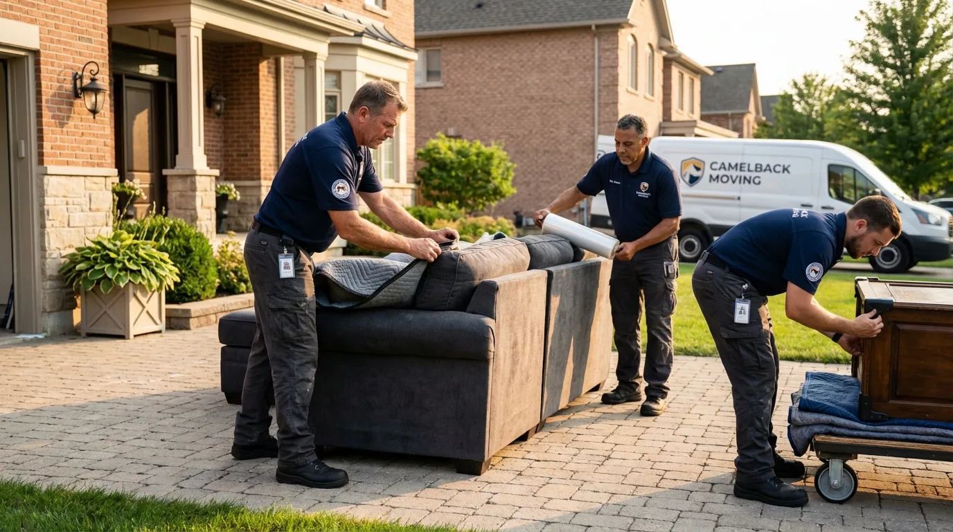 Large estate moving crew wrapping furniture in Chattanooga, TN