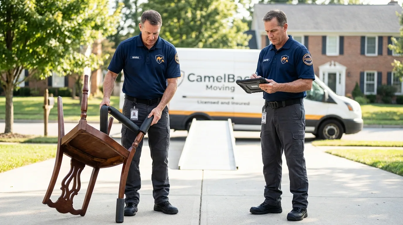 Movers inspecting furniture for damage prevention before loading in Chattanooga, TN