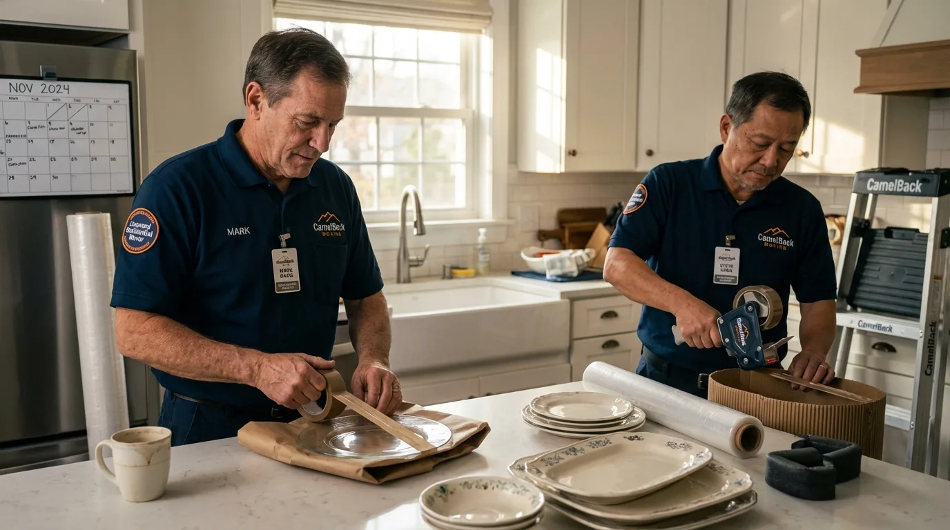 Professional crew packing kitchen dishware in Chattanooga, TN